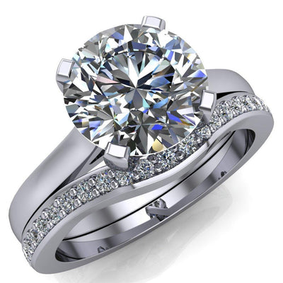 Jocelyn Round Moissanite Classic 4 Prongs Cathedral Solitaire Ring-Custom-Made Jewelry-Fire & Brilliance ®