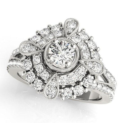 Jodie Round Moissanite Split Shank Milgrain Design Halo Engagement Ring-Custom-Made Jewelry-Fire & Brilliance ®