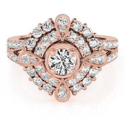 Jodie Round Moissanite Split Shank Milgrain Design Halo Engagement Ring-Custom-Made Jewelry-Fire & Brilliance ®