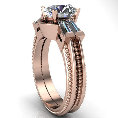 Joline Moissanite 4 Prong Milgrain Diamond Shoulder Engagement Ring-Custom-Made Jewelry-Fire & Brilliance ®