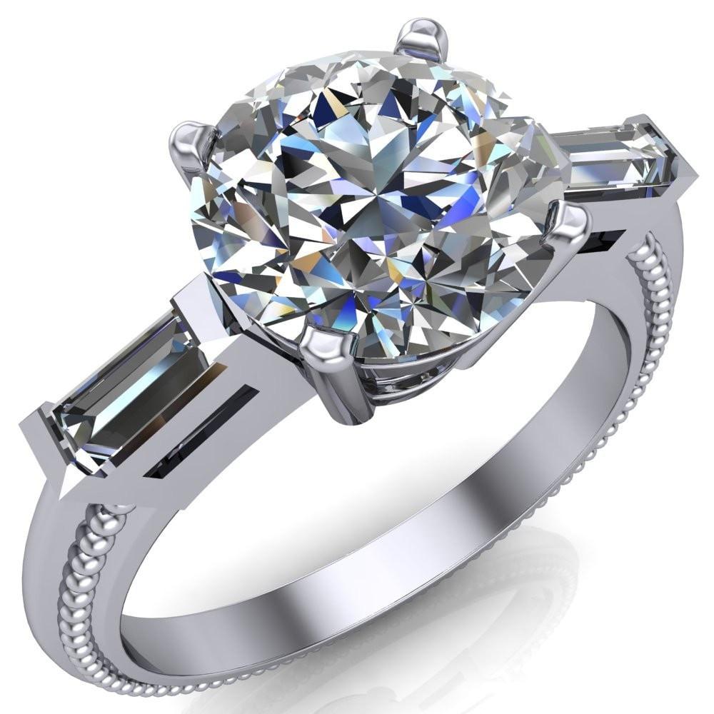 Joline Moissanite 4 Prong Milgrain Diamond Shoulder Engagement Ring-Custom-Made Jewelry-Fire & Brilliance ®