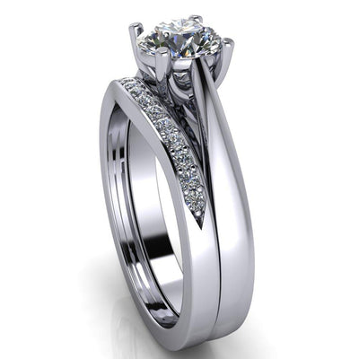 Joyce Round Moissanite Classic 4 Prongs Cathedral Under Bezel Solitaire Ring-Custom-Made Jewelry-Fire & Brilliance ®