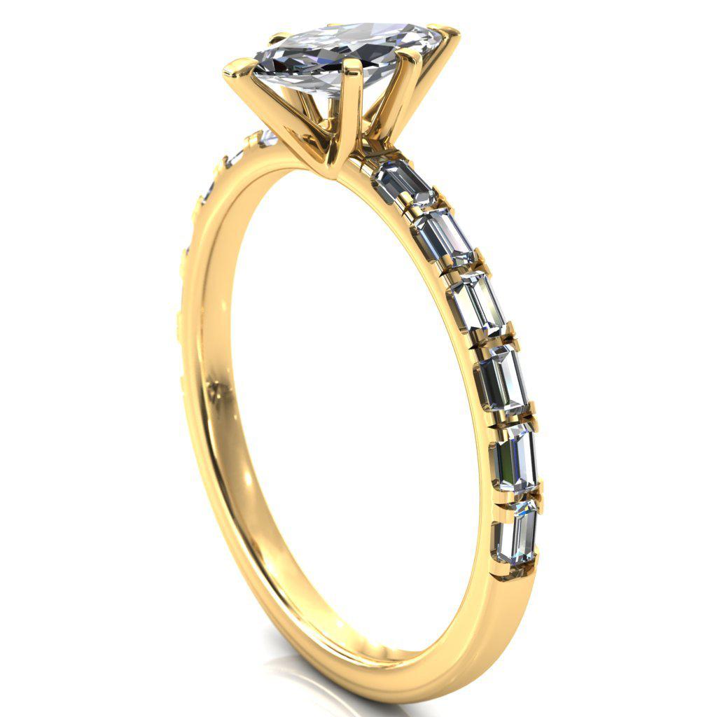 Judie Marquise Moissanite 6 V-Prong 1/2 Micropavé Baguette Diamond Accent Engagement Ring-FIRE & BRILLIANCE
