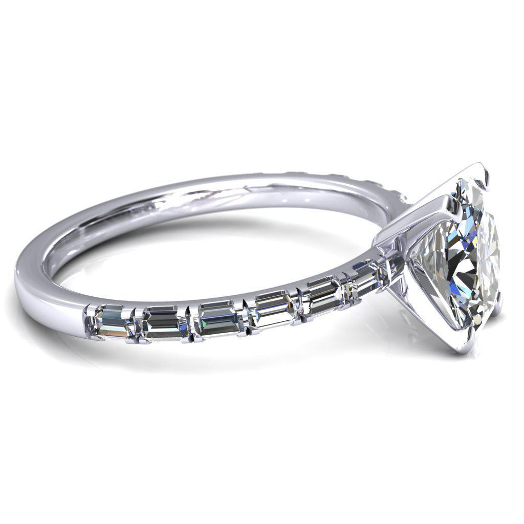Judie Oval Moissanite 4 V-Prong 1/2 Micropavé Baguette Diamond Accent Engagement Ring-FIRE & BRILLIANCE