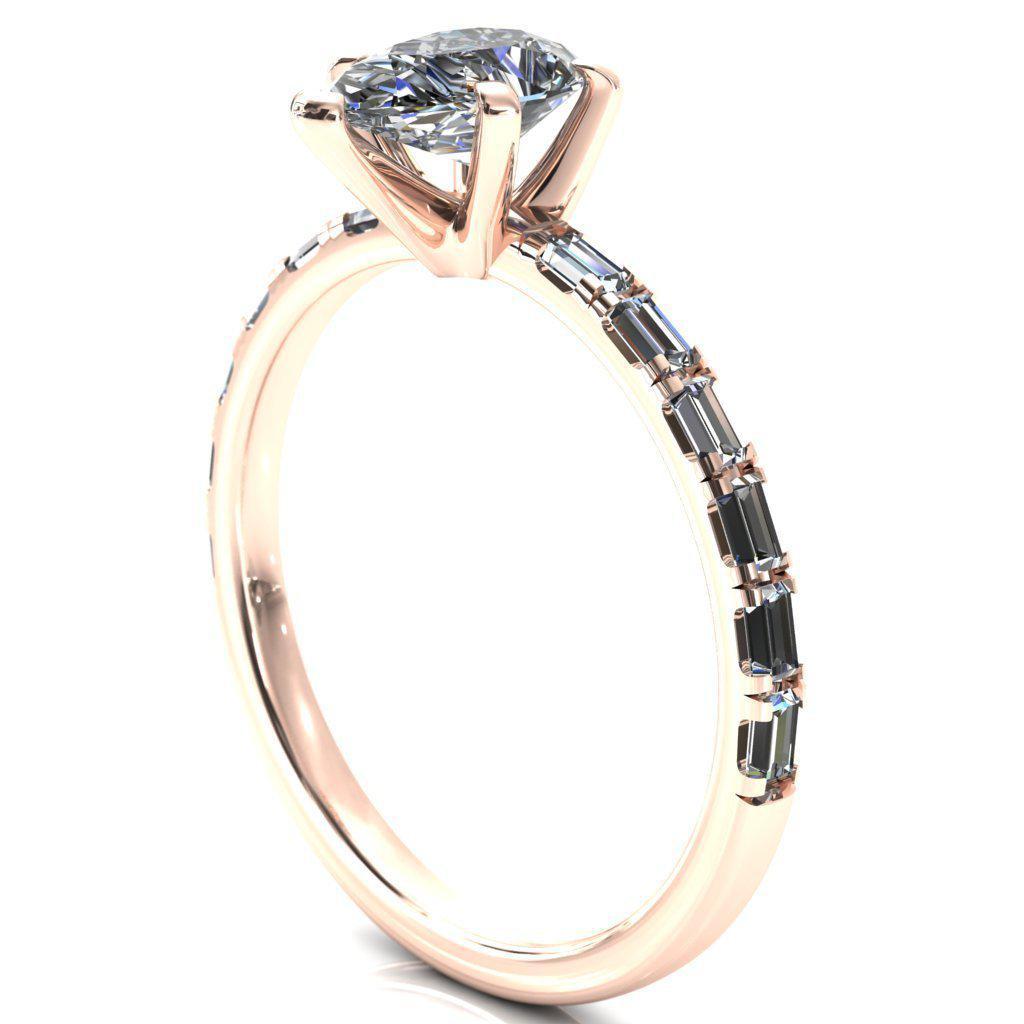 Judie Pear Moissanite 4 V-Prong 1/2 Micropavé Baguette Diamond Accent Engagement Ring-FIRE & BRILLIANCE