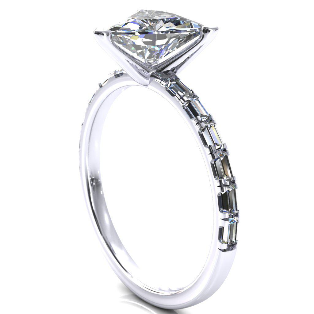 Judie Trillion Moissanite 3 V-Prong 1/2 Micropavé Baguette Diamond Accent Engagement Ring-FIRE & BRILLIANCE