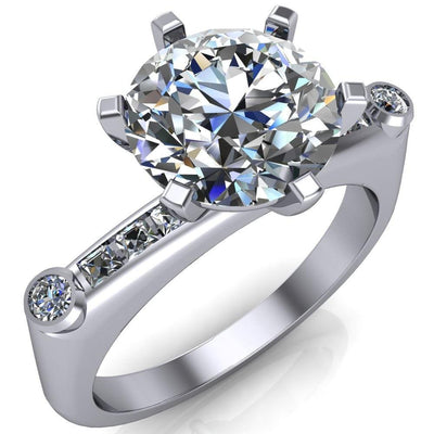 Judith Round Moissanite 6 Prong Center Diamond Channel Accent Full Bezel Ring-Custom-Made Jewelry-Fire & Brilliance ®