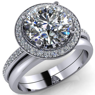 Julia Round Moissanite Halo and Half Eternity Engagement Ring-Custom-Made Jewelry-Fire & Brilliance ®