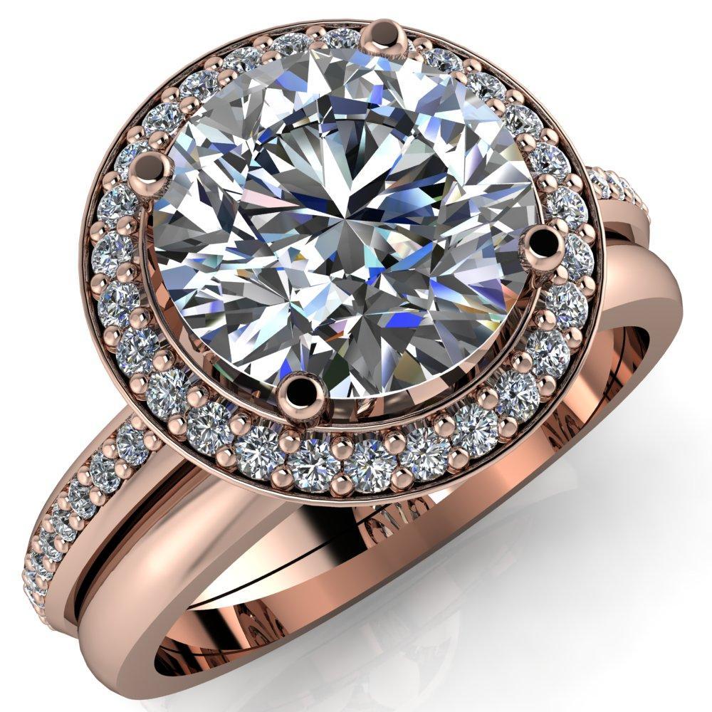 Julia Round Moissanite Halo and Half Eternity Engagement Ring-Custom-Made Jewelry-Fire & Brilliance ®