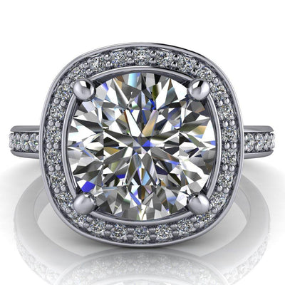 Juliana Round Moissanite Halo and Half Eternity Ring-Custom-Made Jewelry-Fire & Brilliance ®