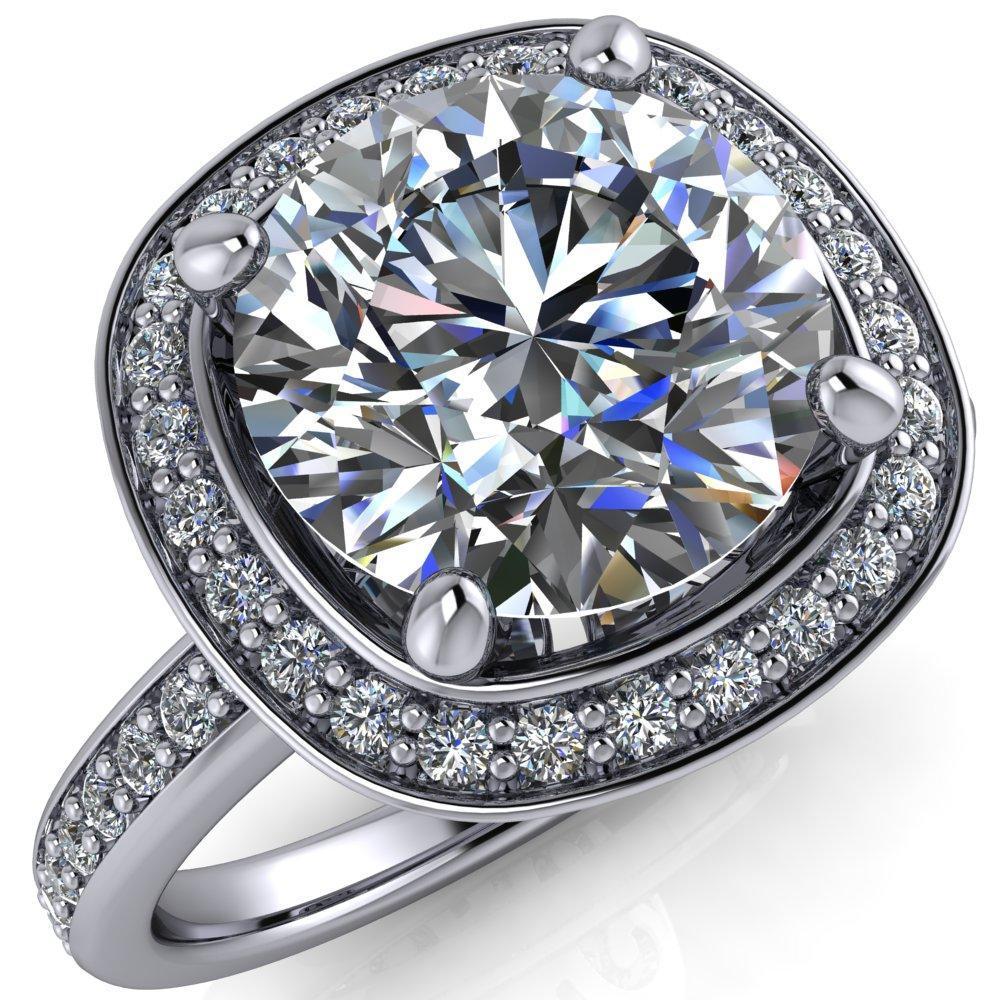 Juliana Round Moissanite Halo and Half Eternity Ring-Custom-Made Jewelry-Fire & Brilliance ®
