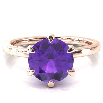 Julianne Round Amethyst Solitaire 6 Prong Ring-FIRE & BRILLIANCE