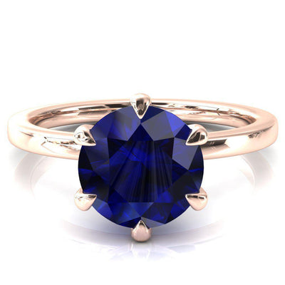 Julianne Round Blue Sapphire Solitaire 6 Prong Ring-FIRE & BRILLIANCE