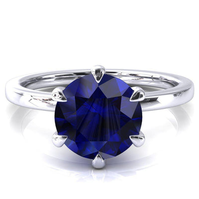 Julianne Round Blue Sapphire Solitaire 6 Prong Ring-FIRE & BRILLIANCE