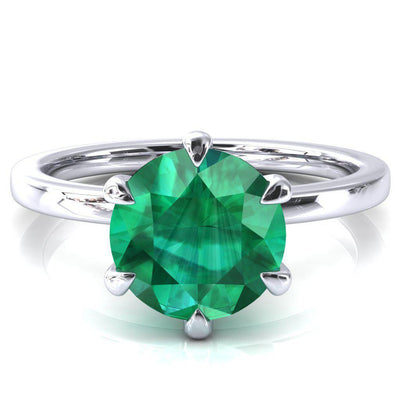 Julianne Round Emerald Solitaire 6 Prong Ring-FIRE & BRILLIANCE