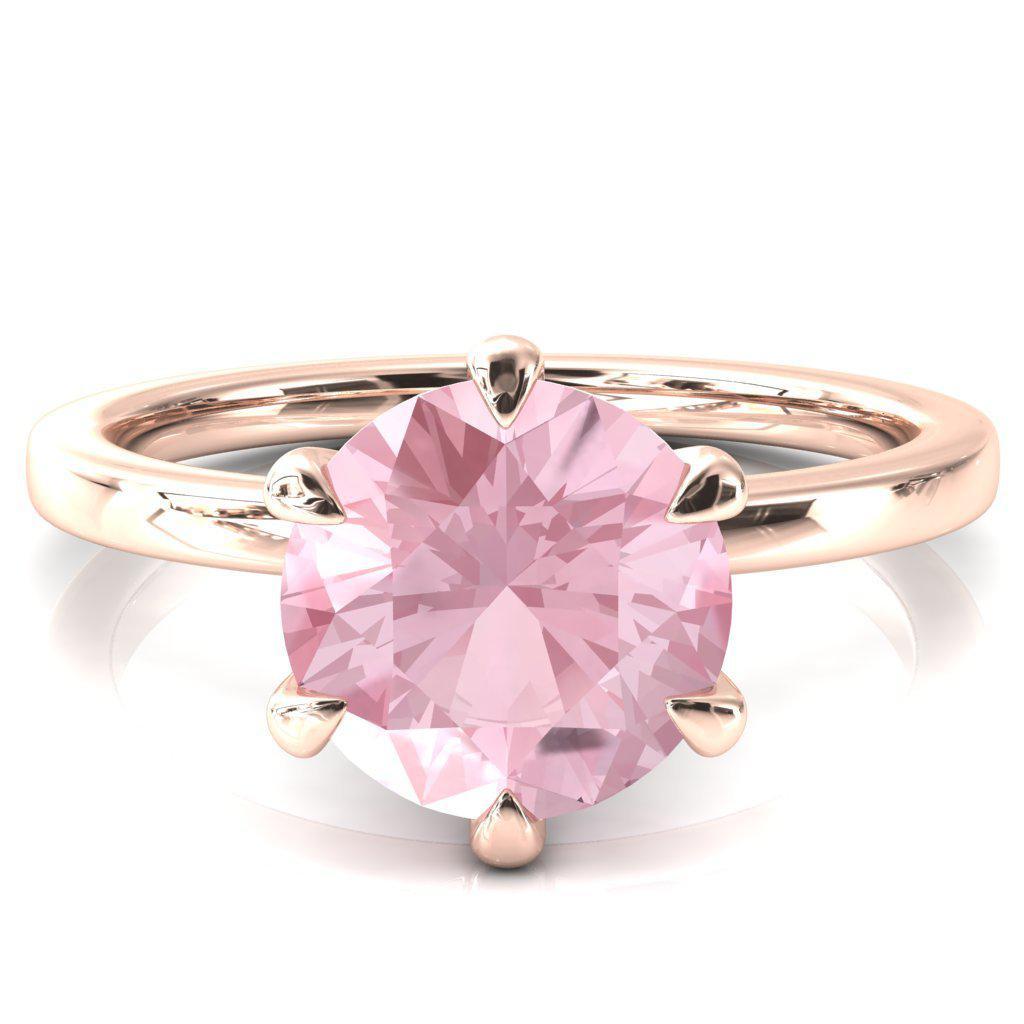 Julianne Round Pink Sapphire Solitaire 6 Prong Ring-FIRE & BRILLIANCE