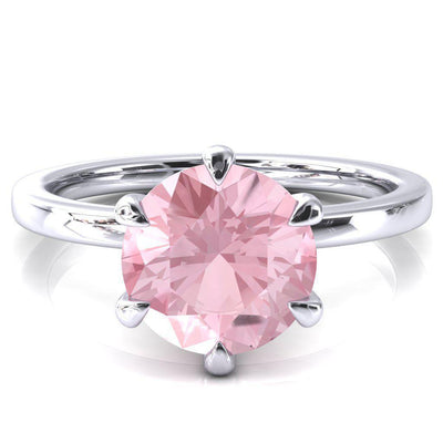 Julianne Round Pink Sapphire Solitaire 6 Prong Ring-FIRE & BRILLIANCE