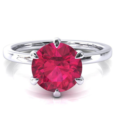 Julianne Round Ruby Solitaire 6 Prong Ring-FIRE & BRILLIANCE