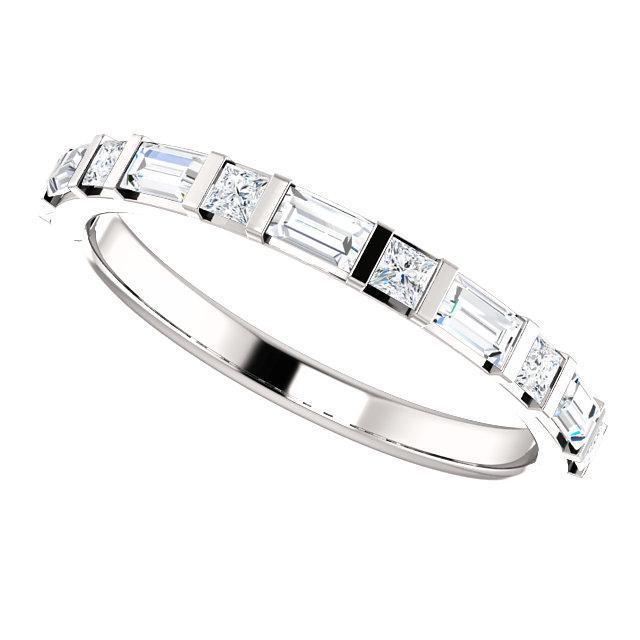 *Juliette Princess and Straight Baguette Diamond 1/2 Eternity Bar Set Band-Wedding and Anniversary Bands-Fire & Brilliance ®
