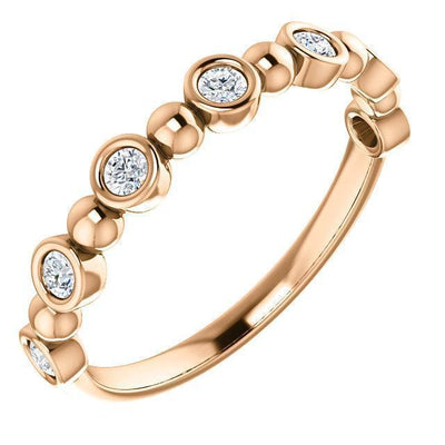 *Juliette Round Diamond or Moissanite 1/2 Eternity Bezel-Set and Beaded Band-Wedding and Anniversary Bands-Fire & Brilliance ®