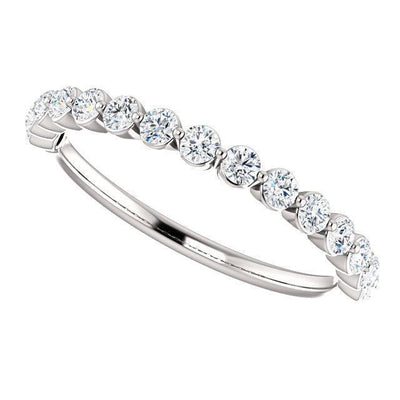 Juliette Round Moissanite or Diamond 1/2 Eternity Prong Set Bezel Band-Wedding and Anniversary Bands-Fire & Brilliance ®