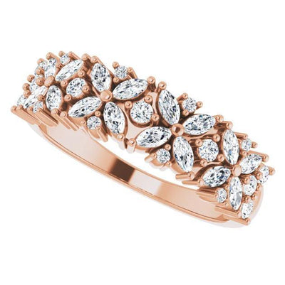 Juliette Round and Marquise Diamond or Moissanite 1/2 Eternity Floral Wedding & Anniversary Band-FIRE & BRILLIANCE