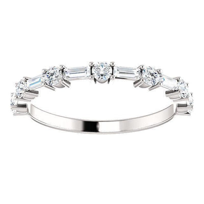 *Juliette Round and Straight Baguette Diamond 1/2 Eternity Double Shared Prong Set Band-Wedding and Anniversary Bands-Fire & Brilliance ®
