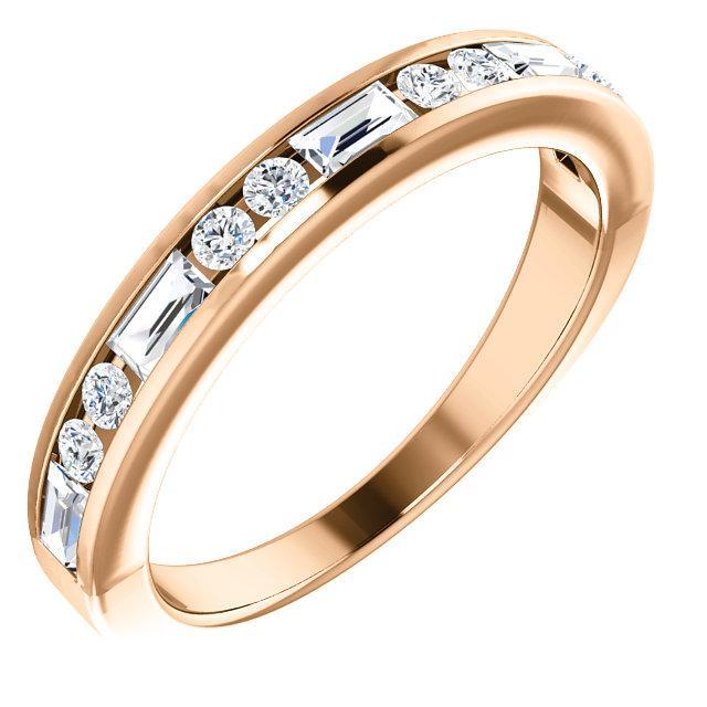 Juliette Straight Baguette and Round Diamond 1/2 Eternity Channel Wedding & Anniversary Band-Wedding and Anniversary Bands-Fire & Brilliance ®