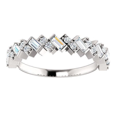 Juliette Straight Baguette and Round Diamond 1/2 Eternity Pair Wedding & Anniversary Band-Wedding and Anniversary Bands-Fire & Brilliance ®