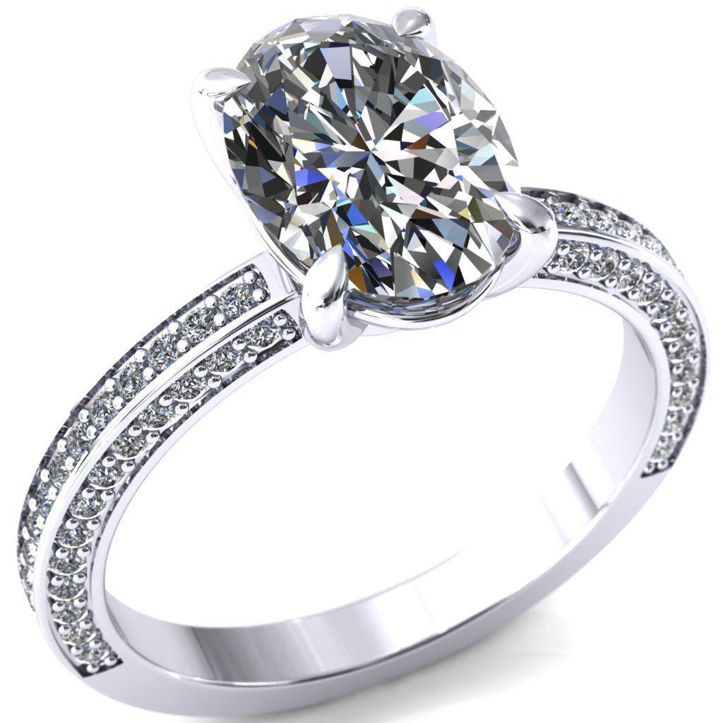 Kailee Oval Moissanite 4 Prong 3/4 Eternity 3 Sided Diamond Shank Engagement Ring-Custom-Made Jewelry-Fire & Brilliance ®