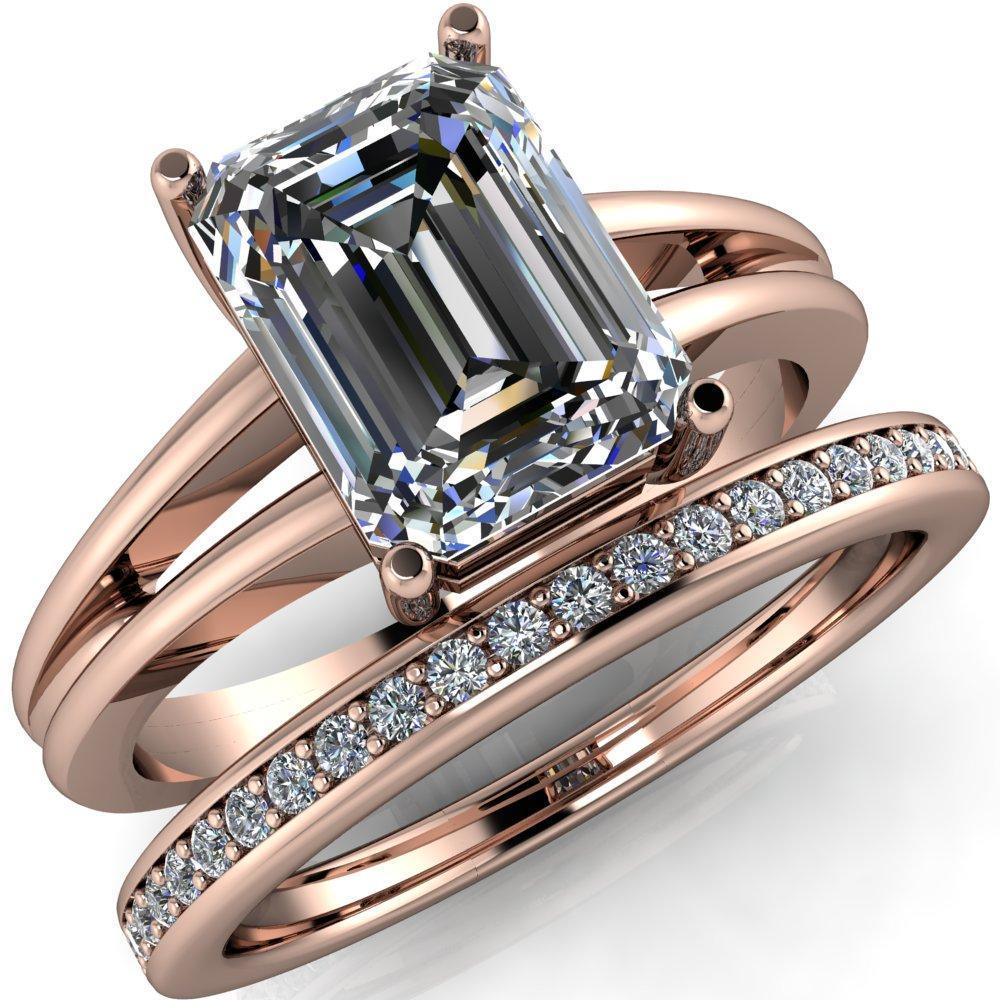 Karinne Emerald Moissanite Split Shank 4 Prong Ring-Custom-Made Jewelry-Fire & Brilliance ®