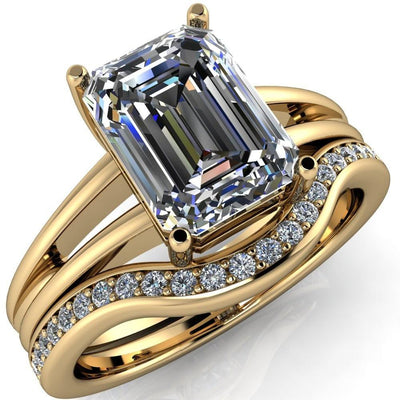 Karinne Emerald Moissanite Split Shank 4 Prong Ring-Custom-Made Jewelry-Fire & Brilliance ®