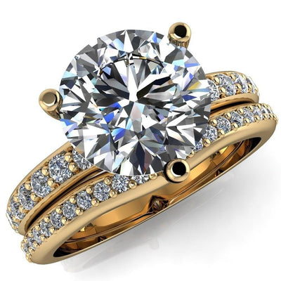 Karla Round Moissanite Extravagant 3 Prong Head Diamond Sides Ring-Custom-Made Jewelry-Fire & Brilliance ®