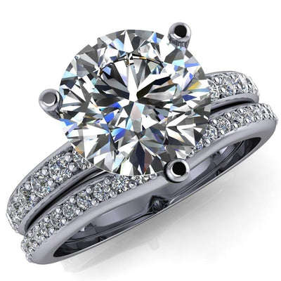 Karla Round Moissanite Extravagant 3 Prong Head Diamond Sides Ring-Custom-Made Jewelry-Fire & Brilliance ®