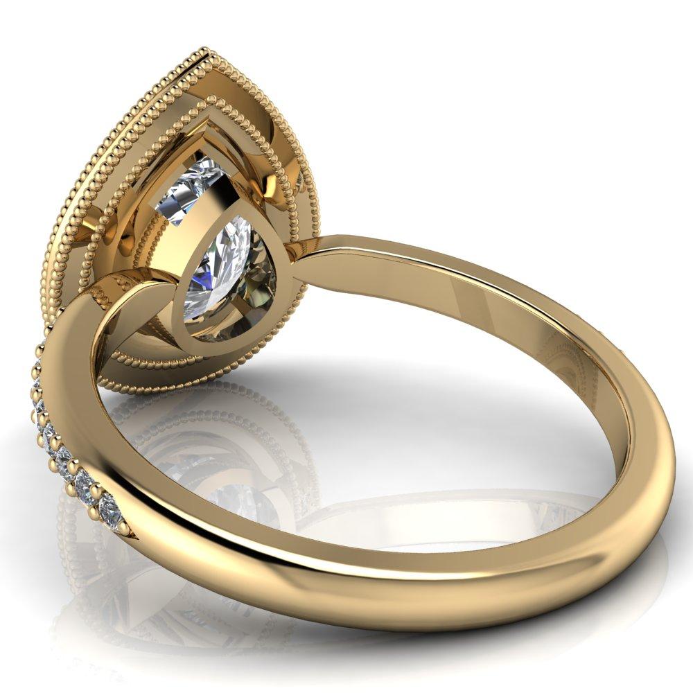 Kasey Pear Moissanite Milgrain Halo Bezel Pinch Diamond Ring-Custom-Made Jewelry-Fire & Brilliance ®