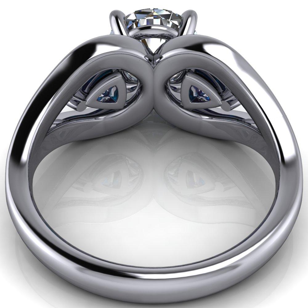 Kassandra Round Moissanite 4 Prong Trillion Alexandrite Side Split Shank Accent Engagement Ring-Custom-Made Jewelry-Fire & Brilliance ®