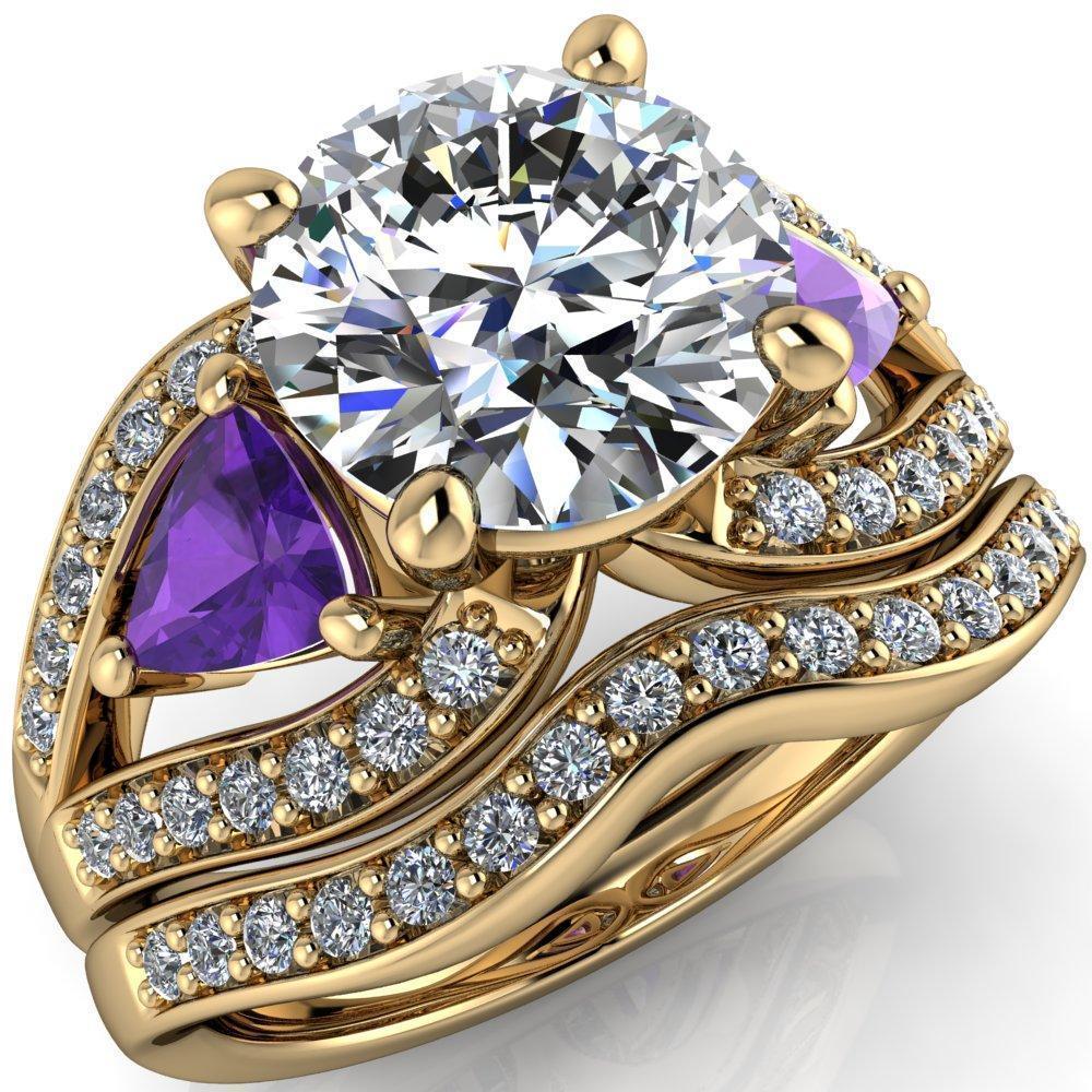 Kassandra Round Center Stone 4 Prong Trillion Amethyst Side