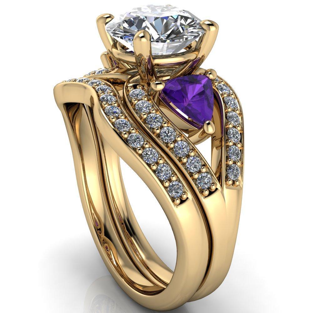 Kassandra Round Center Stone 4 Prong Trillion Amethyst Side