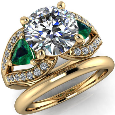 Kassandra Round Moissanite 4 Prong Trillion Emerald Side Split Shank Accent Engagement Ring-Custom-Made Jewelry-Fire & Brilliance ®