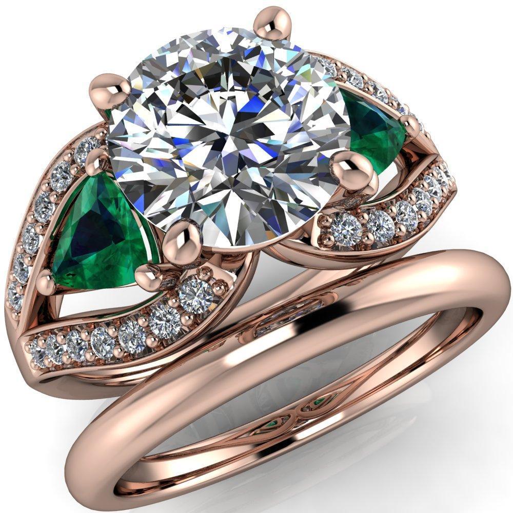 Kassandra Round Moissanite 4 Prong Trillion Emerald Side Split Shank Accent Engagement Ring-Custom-Made Jewelry-Fire & Brilliance ®