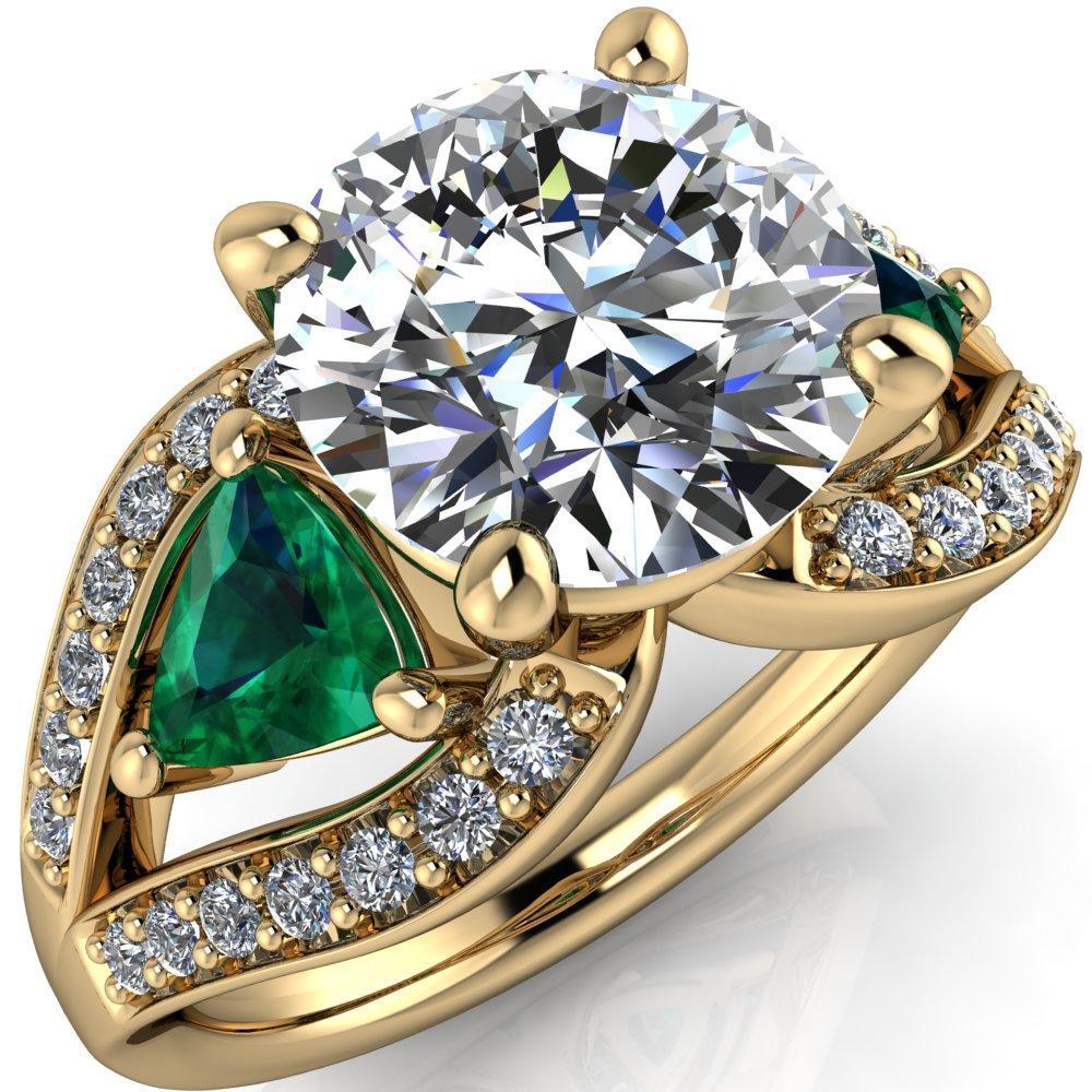 Kassandra Round Moissanite 4 Prong Trillion Emerald Side Split Shank Accent Engagement Ring-Custom-Made Jewelry-Fire & Brilliance ®