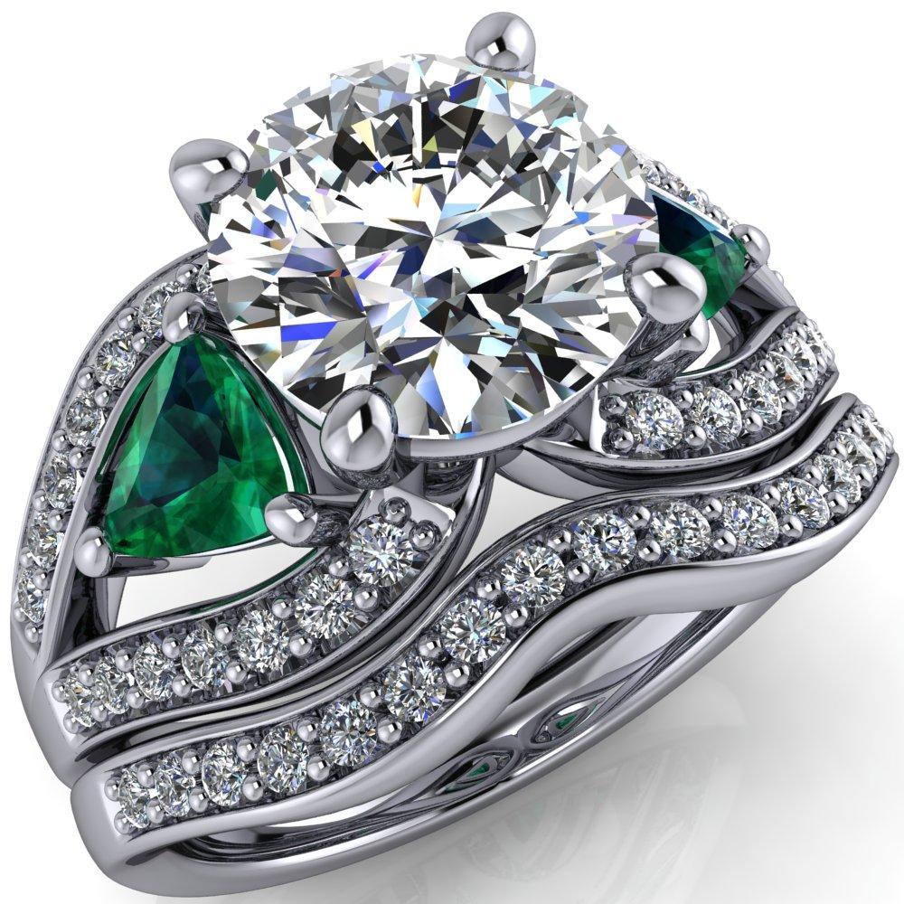 Kassandra Round Center Stone Prong Trillion Emerald Side Split