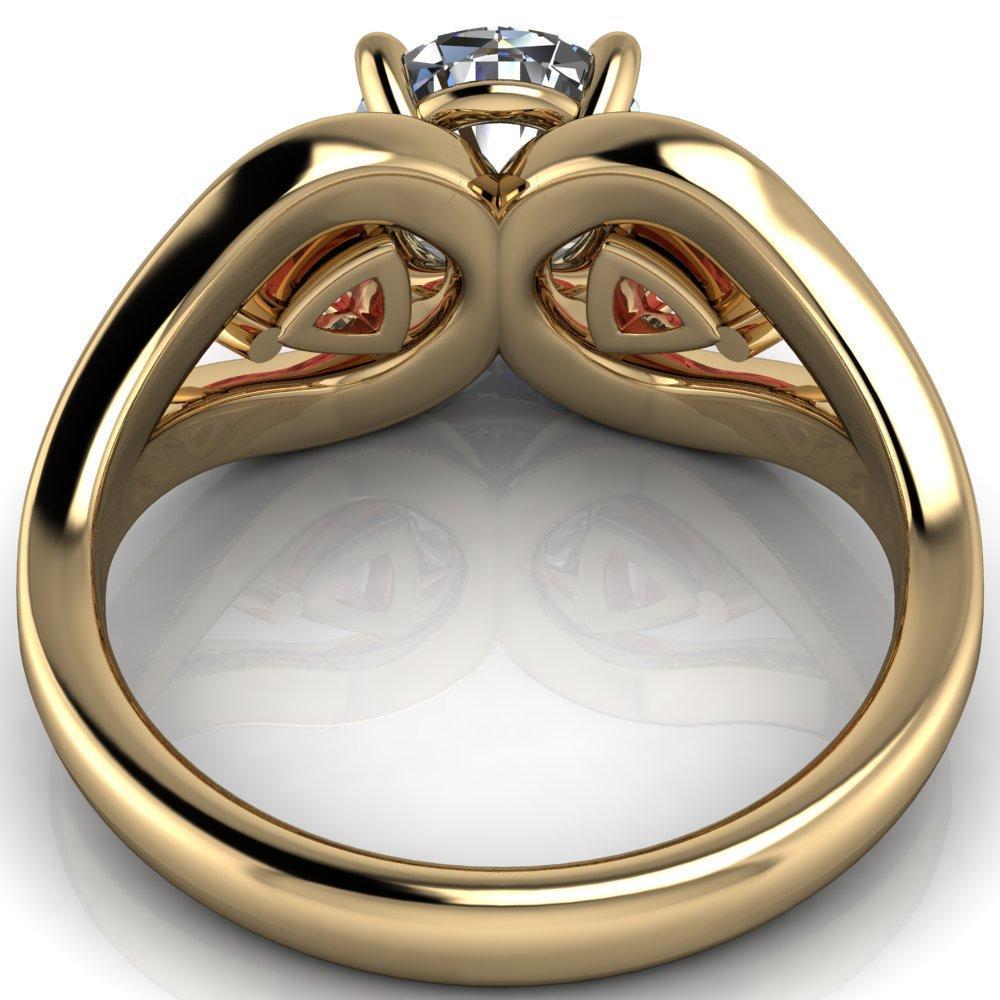 Kassandra Round Moissanite 4 Prong Trillion Padparadscha Sapphire Side Split Shank Accent Engagement Ring-Custom-Made Jewelry-Fire & Brilliance ®