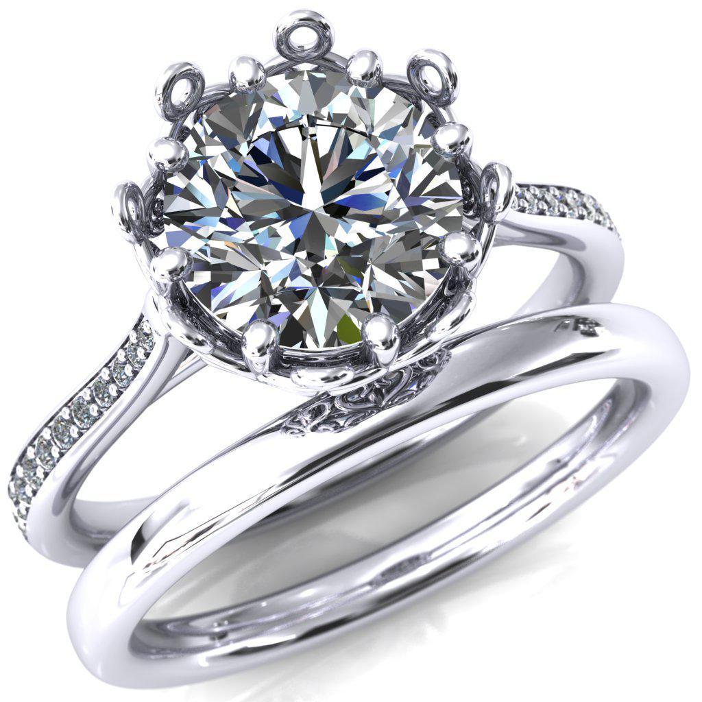 Katherine Round Moissanite Bezel Filigree Heart Crown Diamond Neck Channel Set Ring-Custom-Made Jewelry-Fire & Brilliance ®