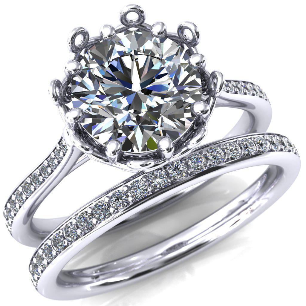 Katherine Round Moissanite Bezel Filigree Heart Crown Diamond Neck Channel Set Ring-Custom-Made Jewelry-Fire & Brilliance ®