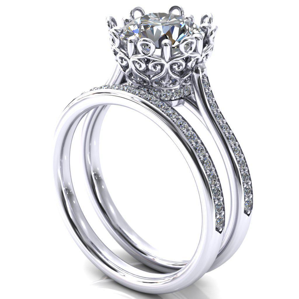 Katherine Round Moissanite Bezel Filigree Heart Crown Diamond Neck Channel Set Ring-Custom-Made Jewelry-Fire & Brilliance ®