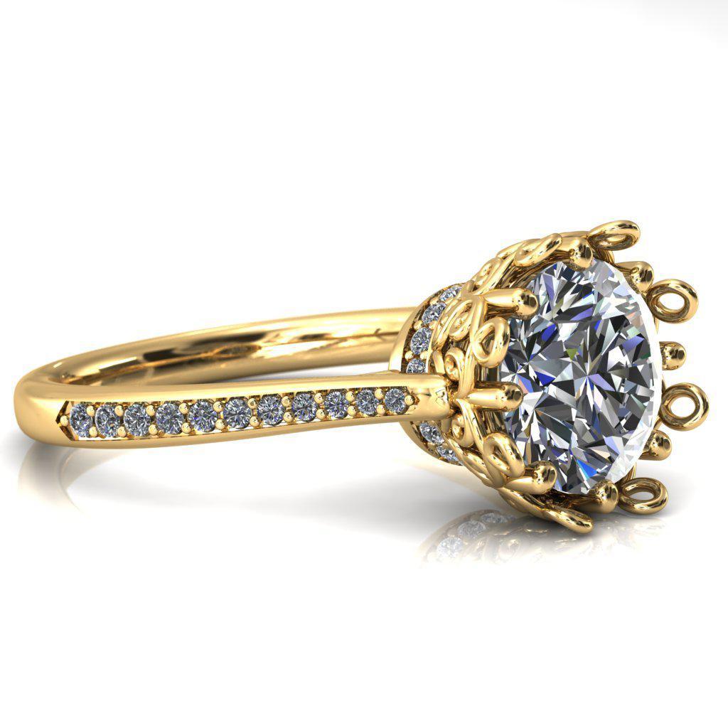 Katherine Round Moissanite Bezel Filigree Heart Crown Diamond Neck Channel Set Ring-Custom-Made Jewelry-Fire & Brilliance ®