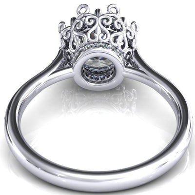 Katherine Round Moissanite Bezel Filigree Heart Crown Diamond Neck Channel Set Ring-Custom-Made Jewelry-Fire & Brilliance ®