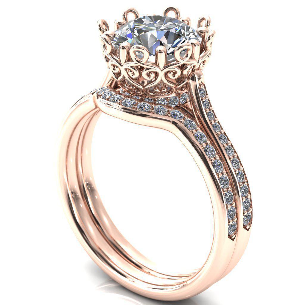 Katherine Round Moissanite Bezel Filigree Heart Crown Diamond Neck Channel Set Ring-Custom-Made Jewelry-Fire & Brilliance ®