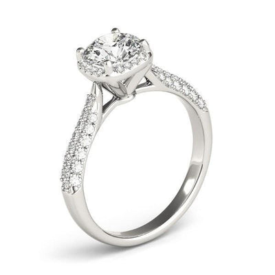 Kathleen Round Moissanite Micro Pave Shank Halo Engagement Ring-Custom-Made Jewelry-Fire & Brilliance ®